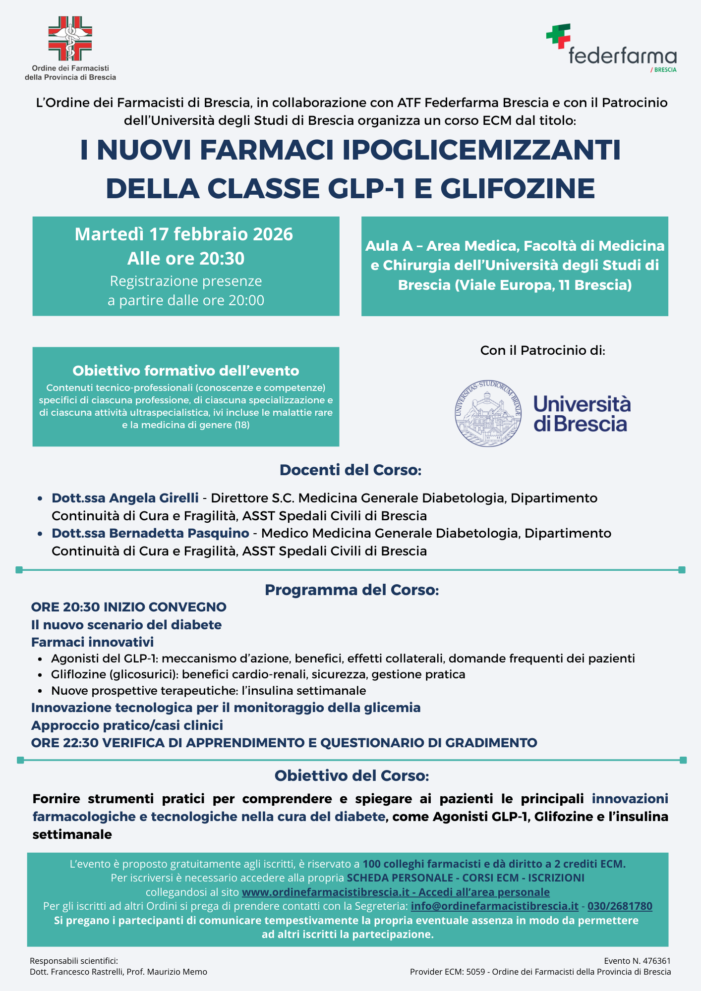 locandina corso ecm farmaci ipoglicemizzanti